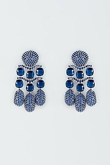 Black Rhodium Finish Blue Zircon Dangler Earrings