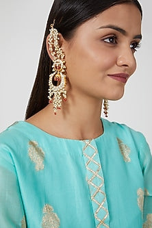 Gold Finish Earrings With Beads