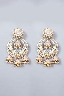 Gold Finish Pearl Enamelled Chandbali Earrings