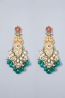 Gold Finish Kundan Polki Pendant Necklace Set