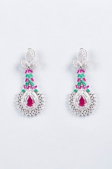 White Finish Pink Stone Earrings