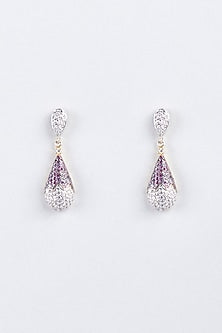 Two Tone Finish Zircons Pendant With Earrings