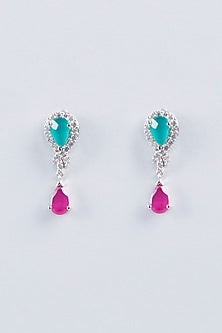 White Finish Zircons Pendant With Earrings
