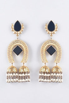 Gold Finish Black Stone Dangler Earrings