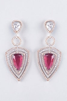 Rose Gold Finish Zircon & Red Stone Dangler Earrings
