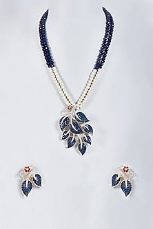 Gold Finish Blue & White Stone Mala Set