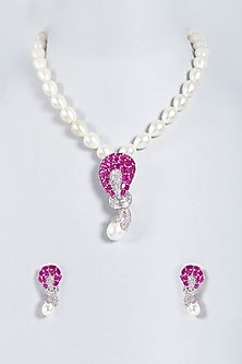 White Finish Pearl & Pink Stone Mala Set