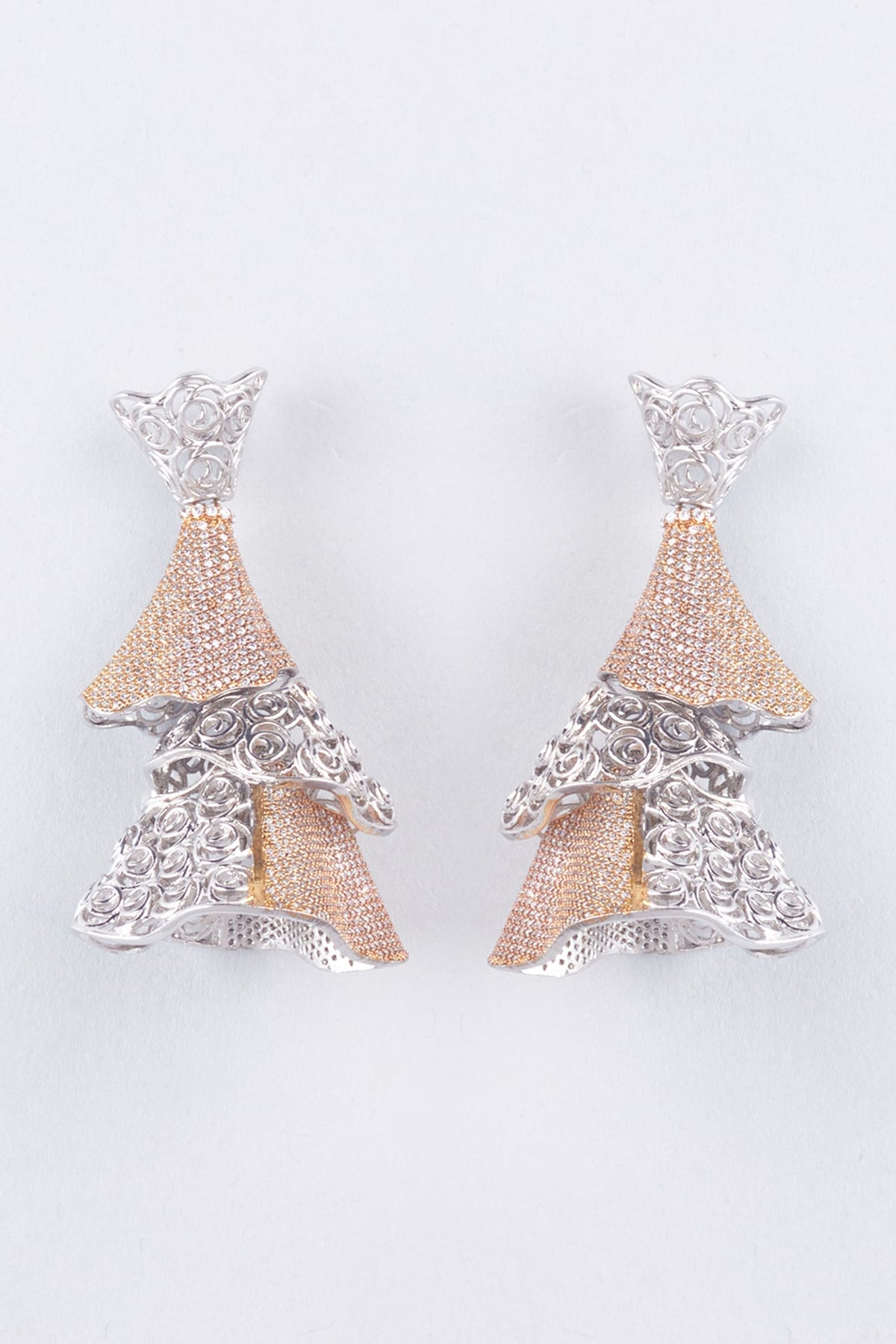 Two-Tone Finish Zircon Jhumka Earrings