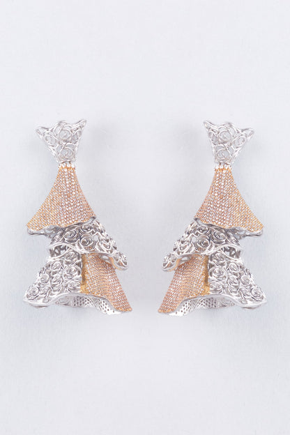Two-Tone Finish Zircon Jhumka Earrings