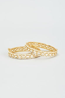 Gold Finish Moissanite Polki Bangles (Set Of 2)