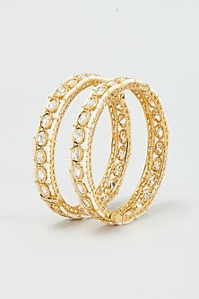 Gold Finish Moissanite Polki Bangles (Set Of 2)