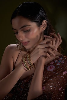 Gold Finish Red & Green Stone Bangles (Set Of 2)