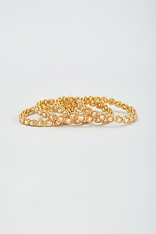 Gold Finish Kundan Polki Bangles (Set Of 2)