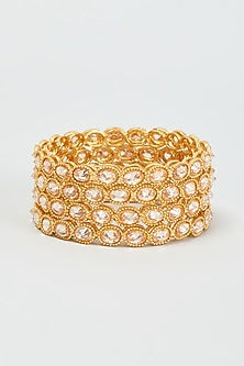 Gold Finish Kundan Polki Bangles (Set Of 2)