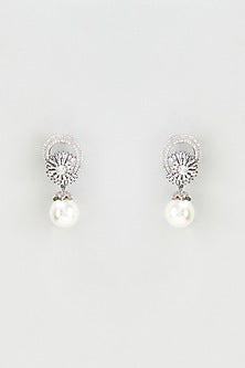 White Finish Zircon & Pearl Dangler Earrings