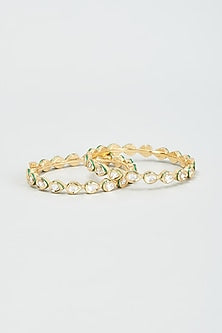 Gold Finish Kundan Polki Bangles (Set Of 2)