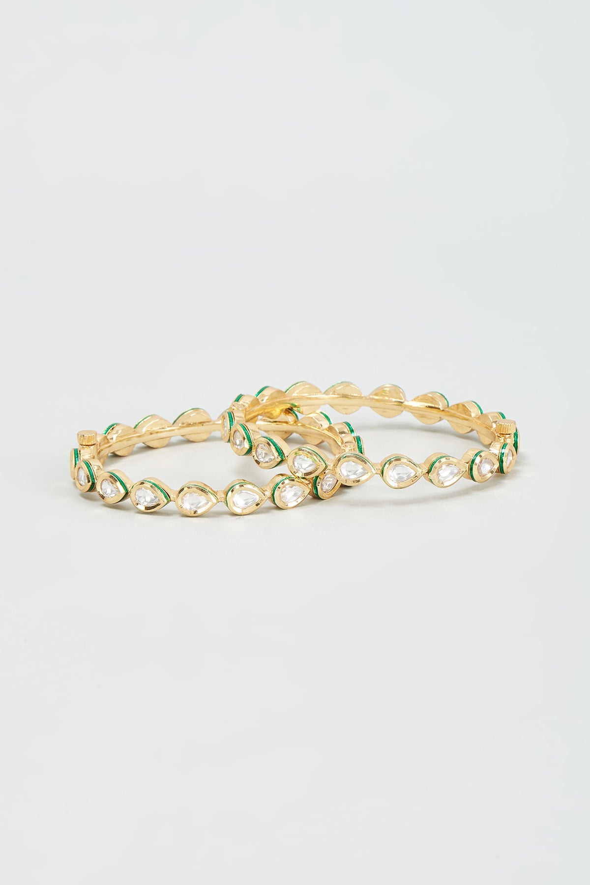 Gold Finish Kundan Polki Bangles (Set Of 2)