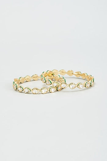 Gold Finish Kundan Polki Bangles (Set Of 2)