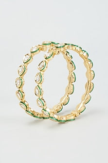 Gold Finish Kundan Polki Bangles (Set Of 2)