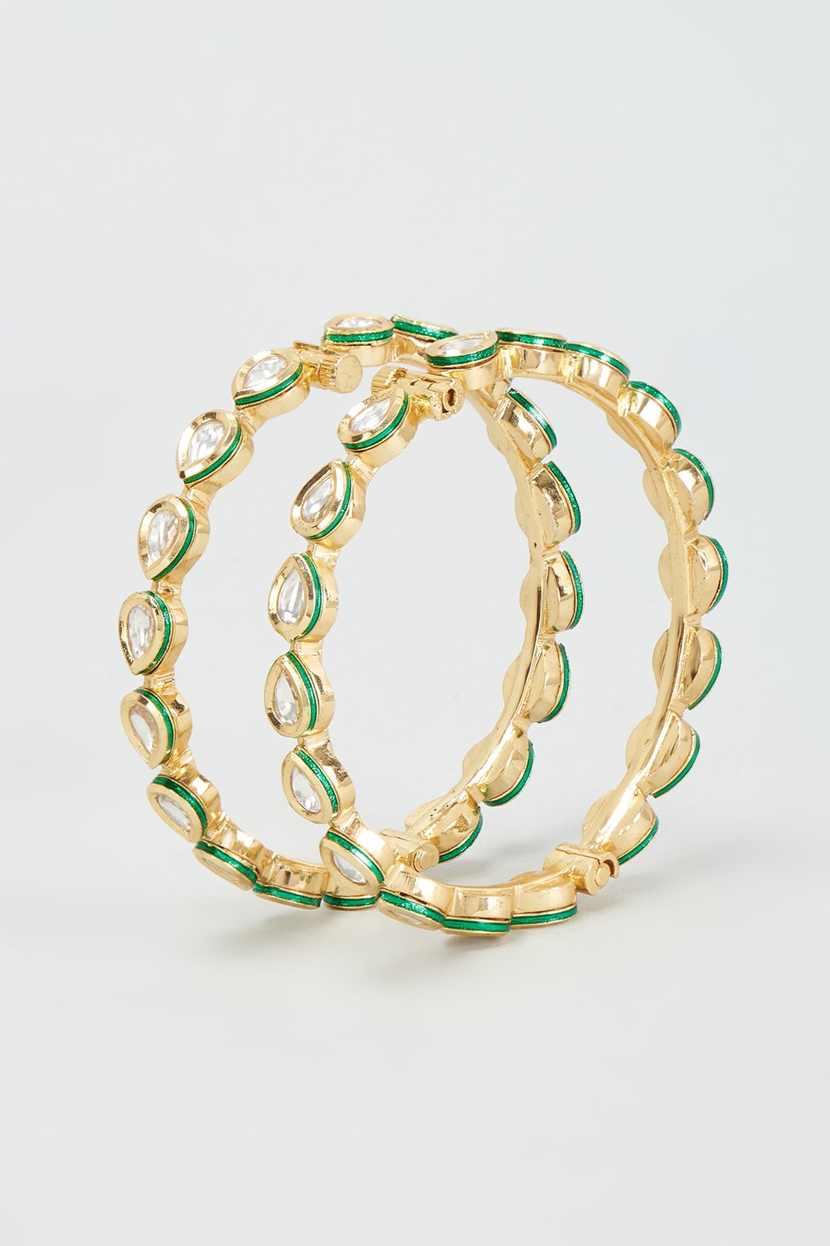 Gold Finish Kundan Polki Bangles (Set Of 2)