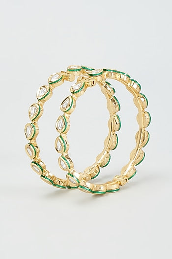 Gold Finish Kundan Polki Bangles (Set Of 2)