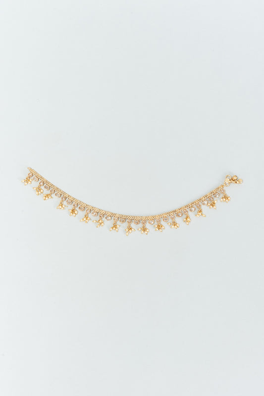 Gold Finish Kundan Polki Anklets (Set Of 2)