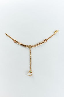 Gold Finish Anklets With Toe Ring (Set Of 2)