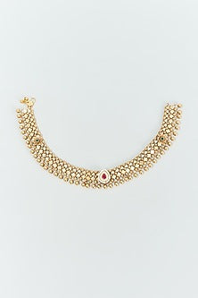 Gold Finish Red Stone Anklets (Set Of 2)