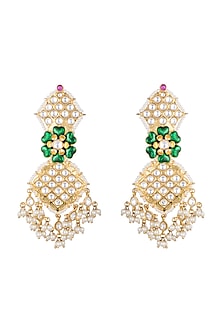 Gold Finish Green Enameled Kundan Earrings