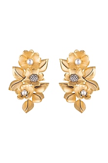 Gold Finish Floral & Leaf Earrings