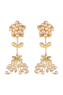 Gold Finish Faux Pearl Earrings