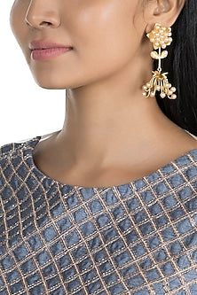 Gold Finish Faux Pearl Earrings