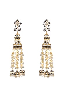 Gold Finish Faux Pearl, Kundan & CZ Diamond Earrings