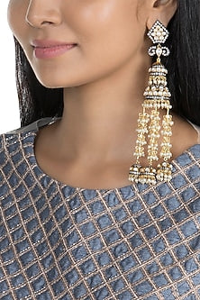 Gold Finish Faux Pearl, Kundan & CZ Diamond Earrings