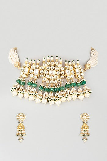 Gold Finish Kundan Polki Choker Necklace Set
