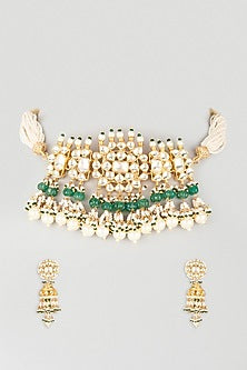 Gold Finish Kundan Polki Choker Necklace Set