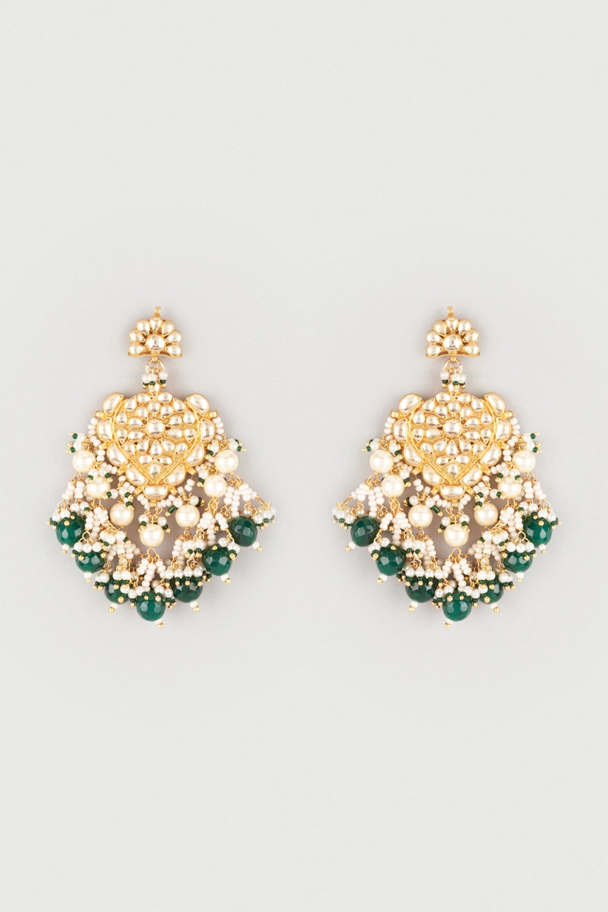 Gold Finish Kundan Polki Chandbali Earrings