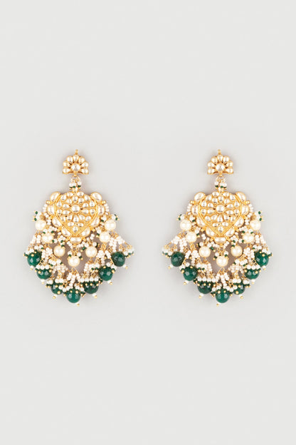 Gold Finish Kundan Polki Chandbali Earrings