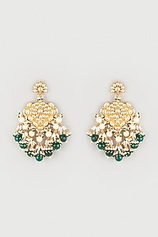 Gold Finish Kundan Polki Chandbali Earrings