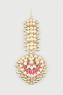 Gold Finish Kundan Polki & Red Stone Maang Tikka