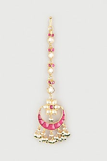Gold Finish Maang Tikka With Kundan Polki