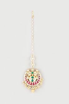 Gold Finish Pearl & Kundan Polki Maang Tikka