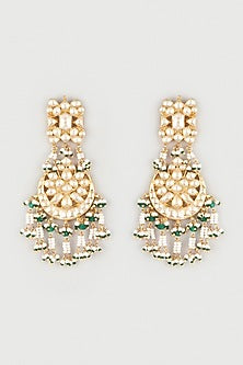 Gold Finish Kundan Polki & Pearl Chandbali Earrings