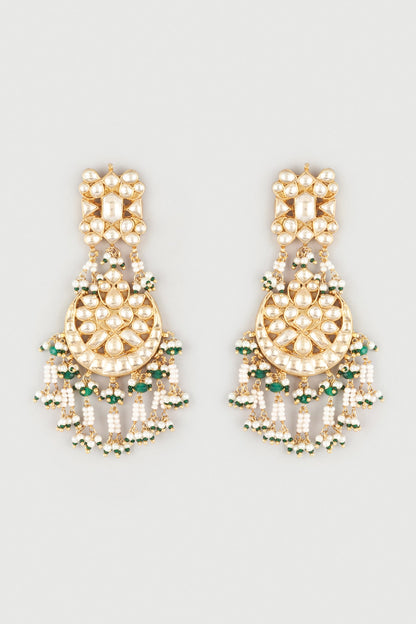 Gold Finish Kundan Polki & Pearl Chandbali Earrings