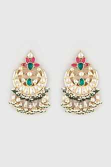 Gold Finish Chandbali Earrings With Multi Colored Stone