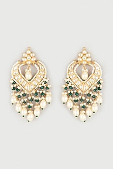 Gold Finish Chandbali Earrings With White Stones