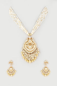 Gold Finish Pearl & Kundan Polki Mala Set