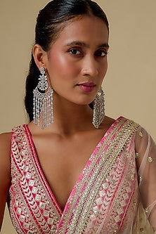 White Finish Zircon Chandbali Earrings