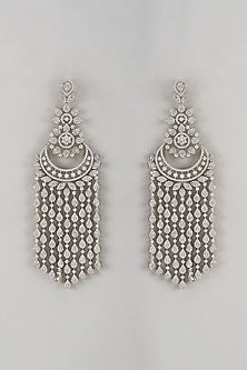 White Finish Zircon Chandbali Earrings