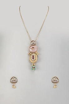 Gold Finish Kundan Polki & Pink Stone Mala Set